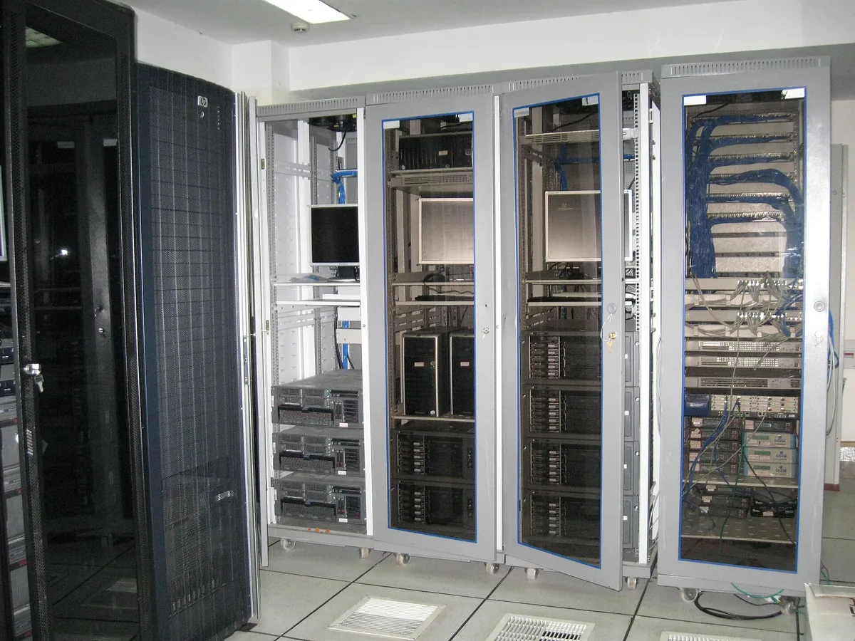 Rows of server racks in an Indian Railways server room